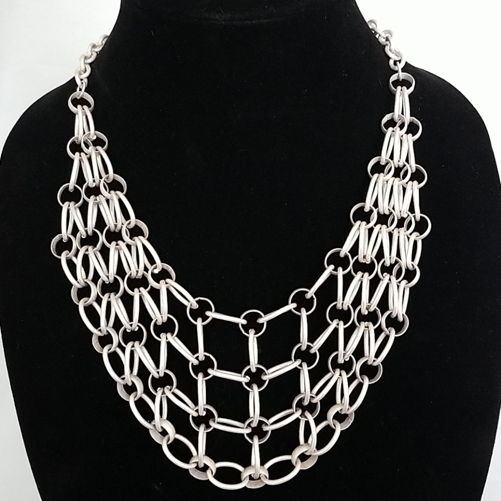 Bib Necklace Pewter Silver Chain
